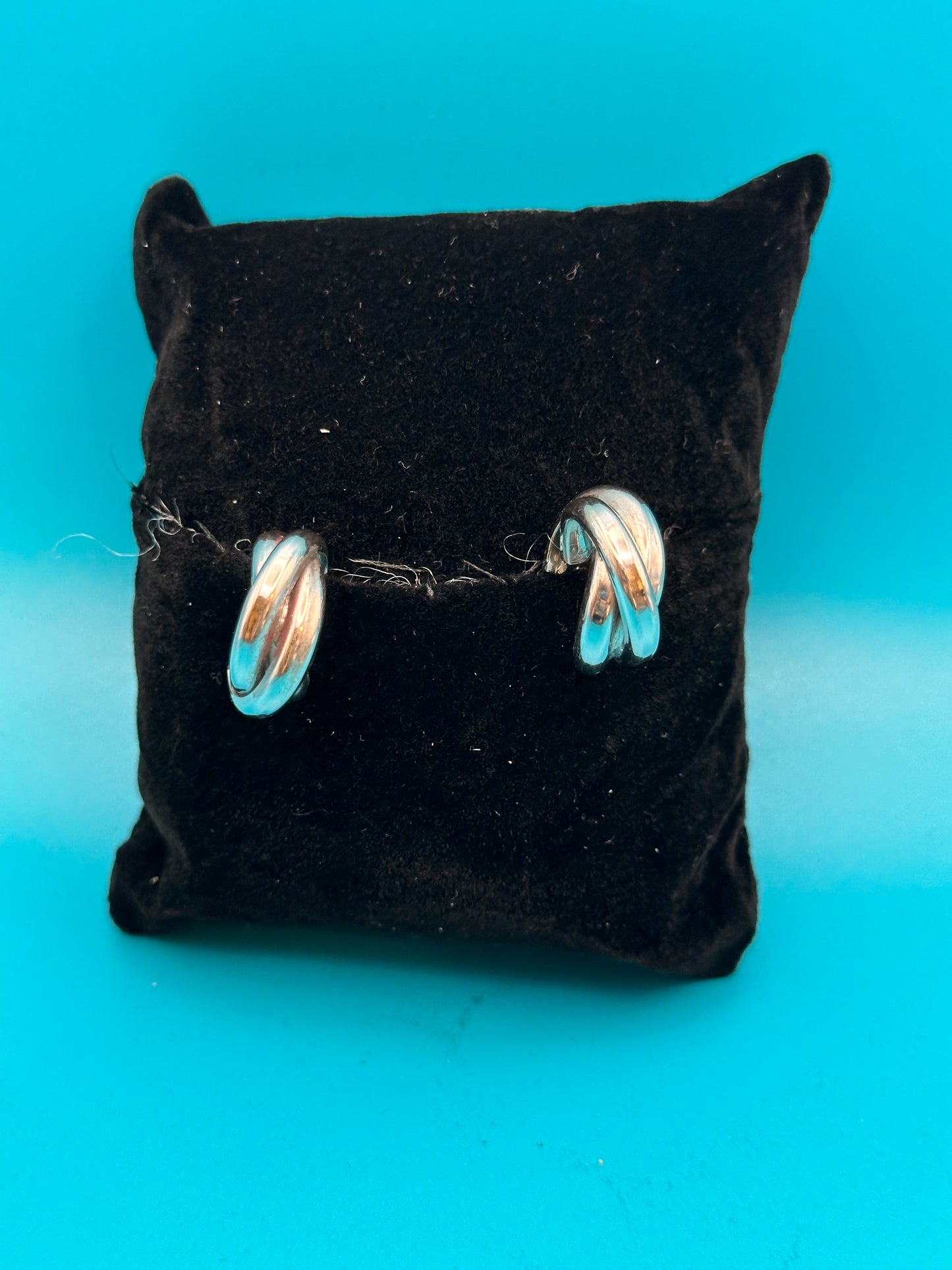 Vintage Cartier knock-off silver metal braided earrings, with post for pierced ears