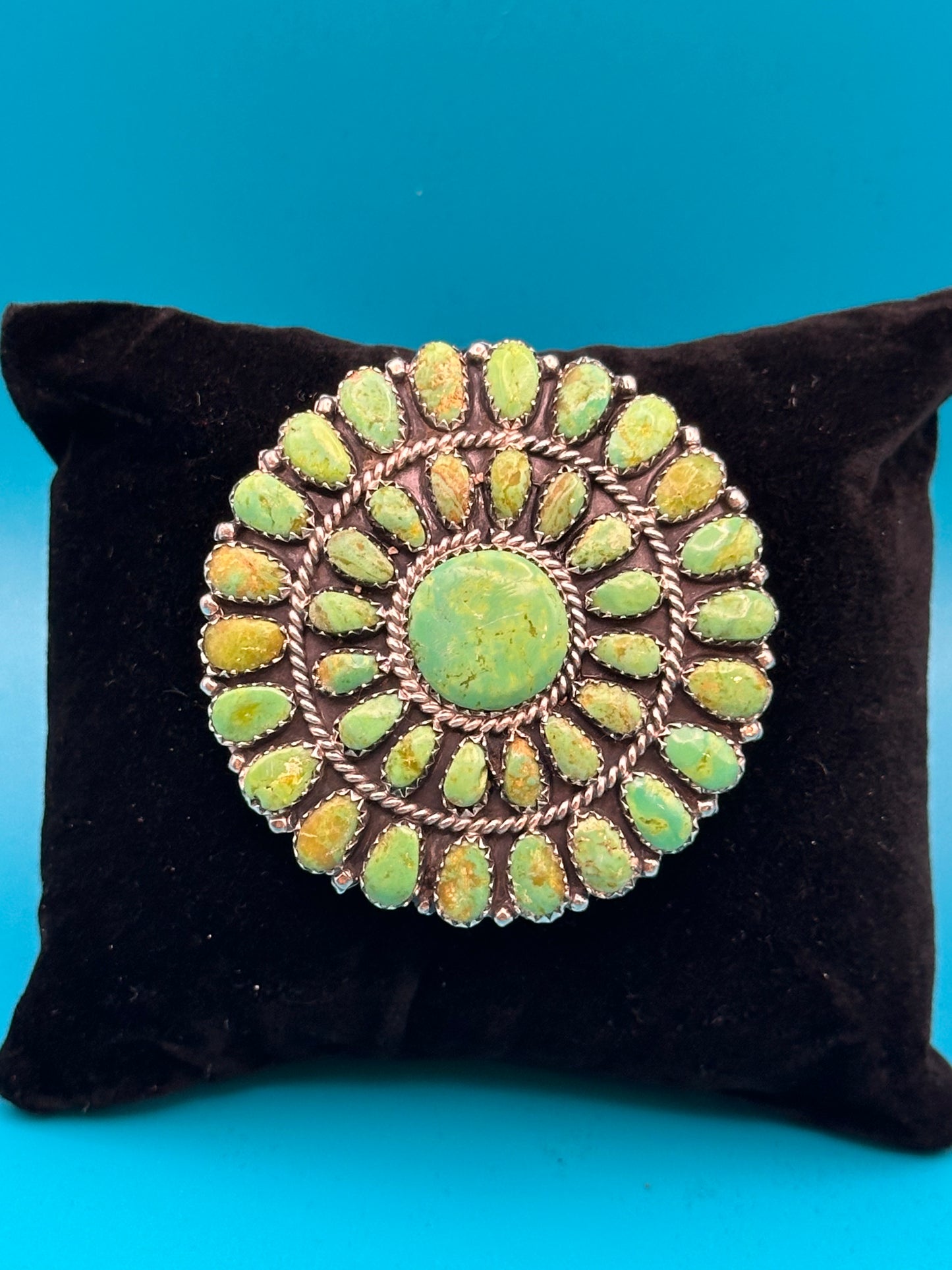 Sterling silver and green turquoise Native American brooch/pendant