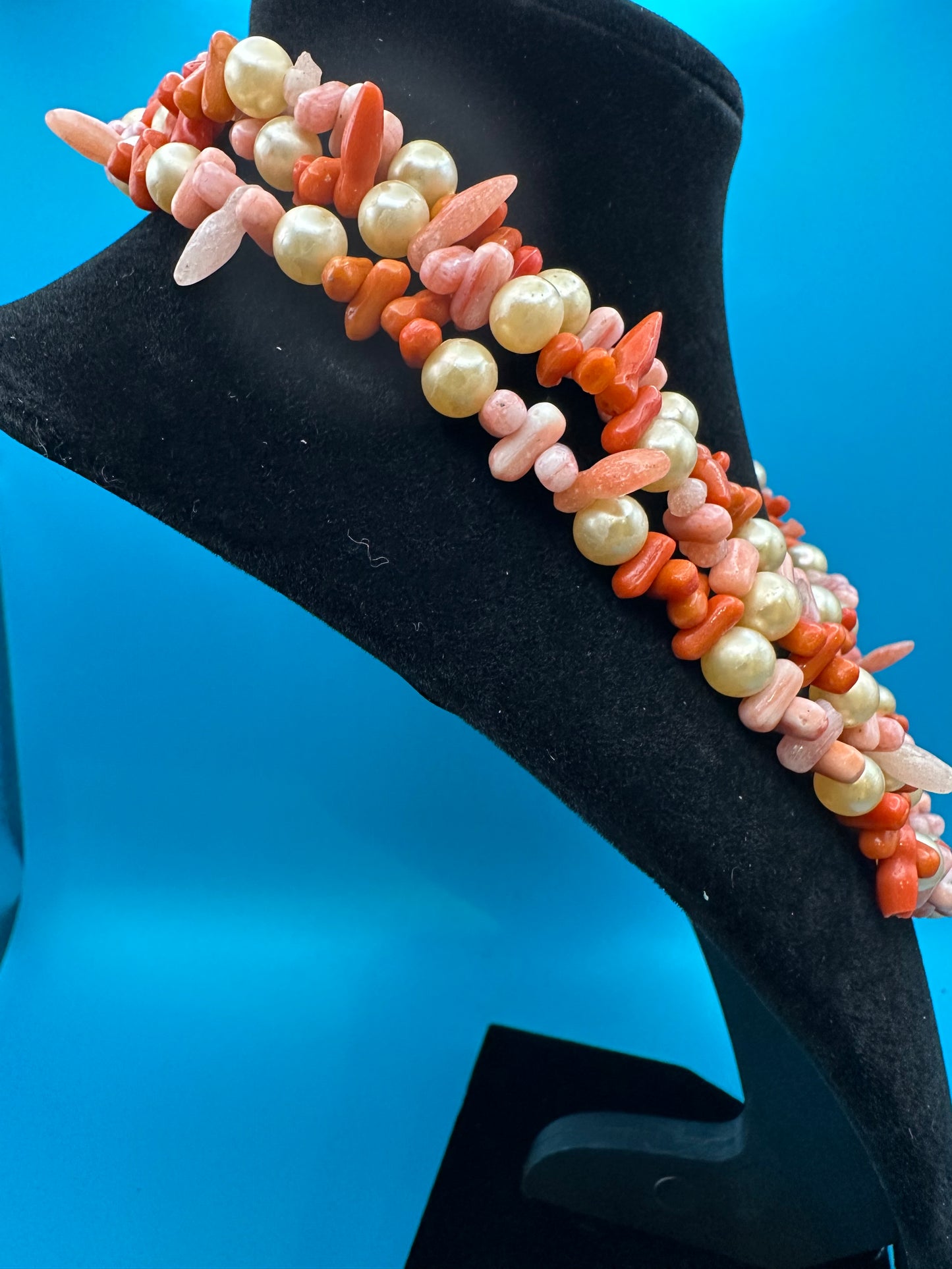 Pearl and coral long necklace
