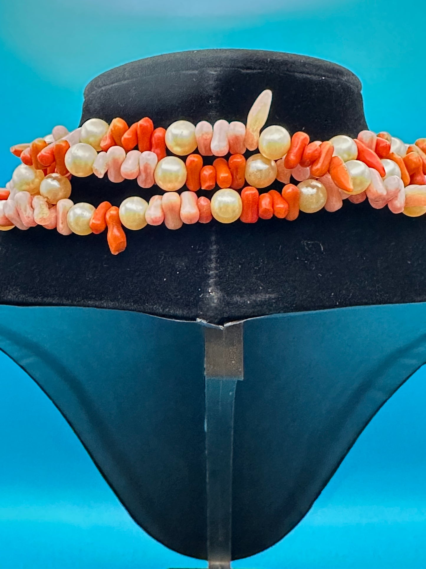 Pearl and coral long necklace