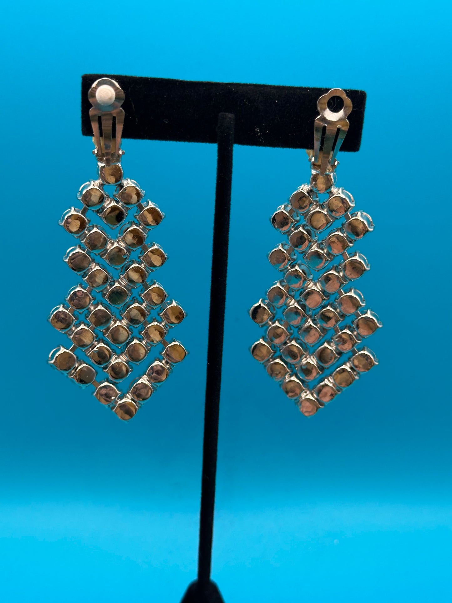 Spectacular mid-century vintage colorless rhinestone drop earrings