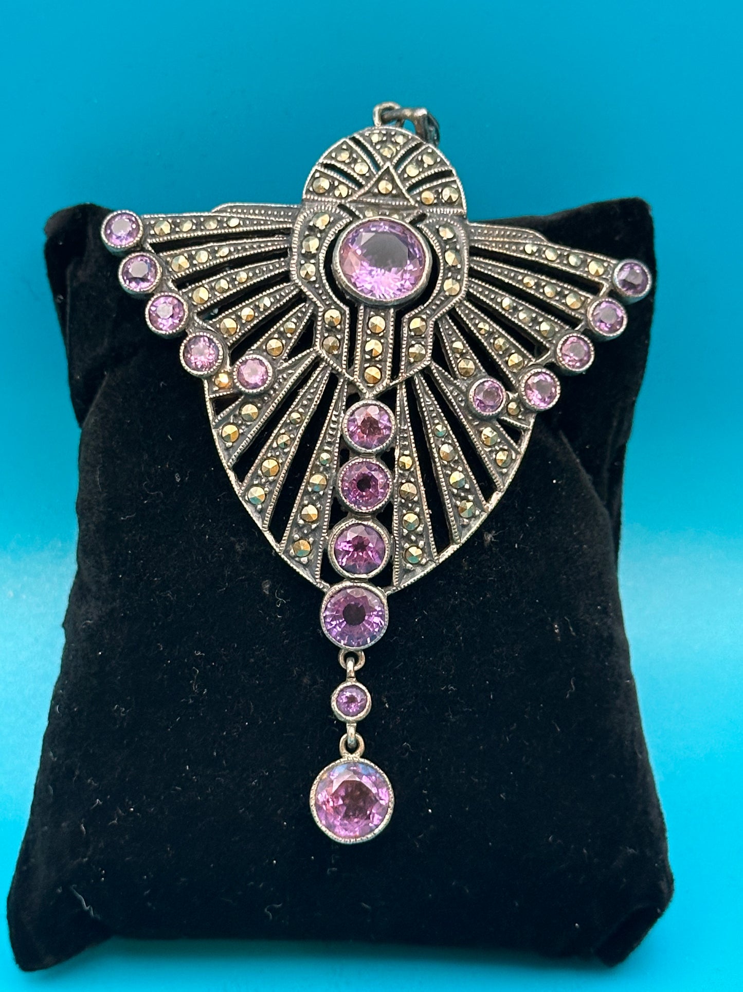 Vintage sterling silver, amethyst, and marcasite pendant/brooch.