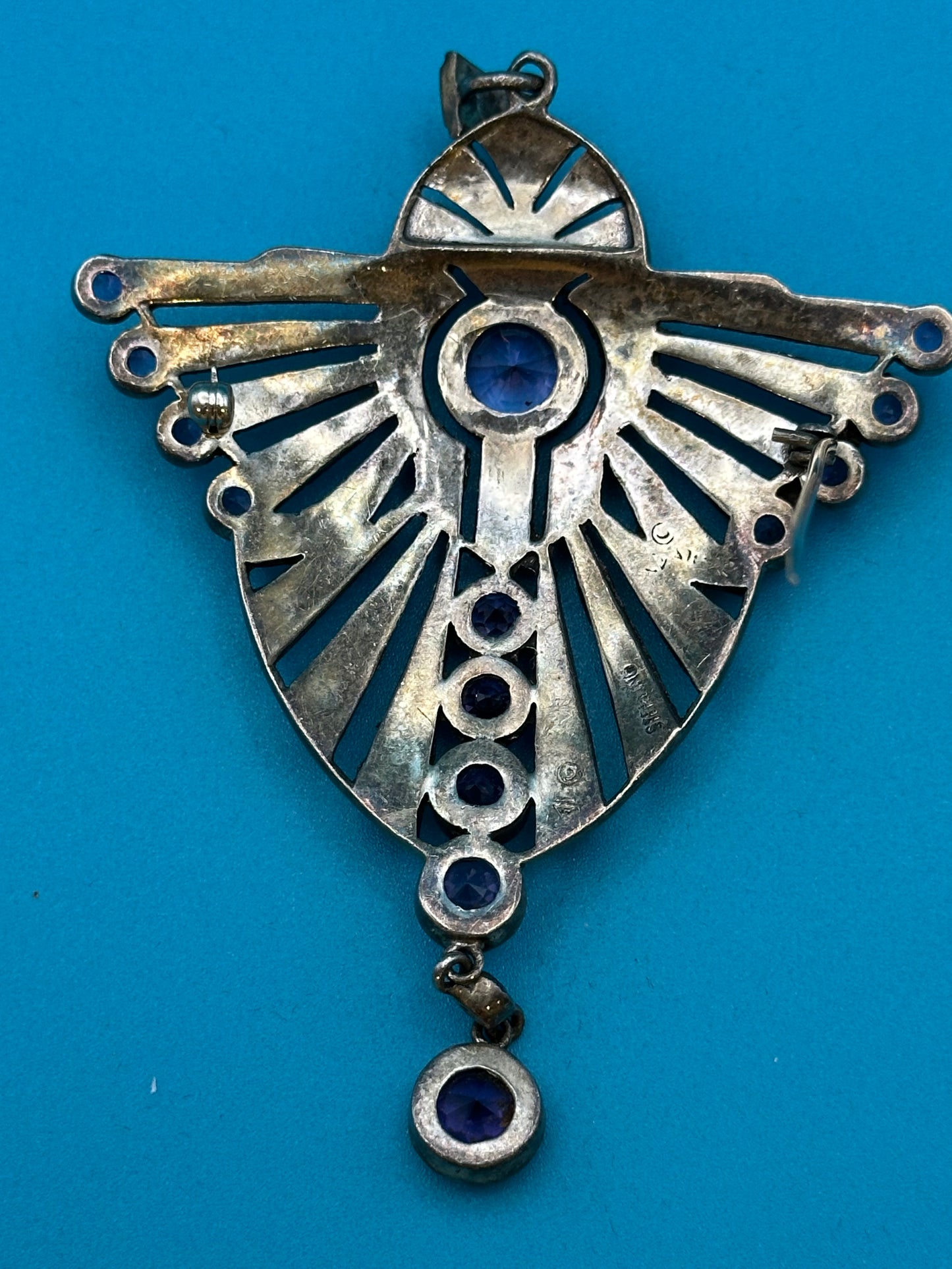 Vintage sterling silver, amethyst, and marcasite pendant/brooch.