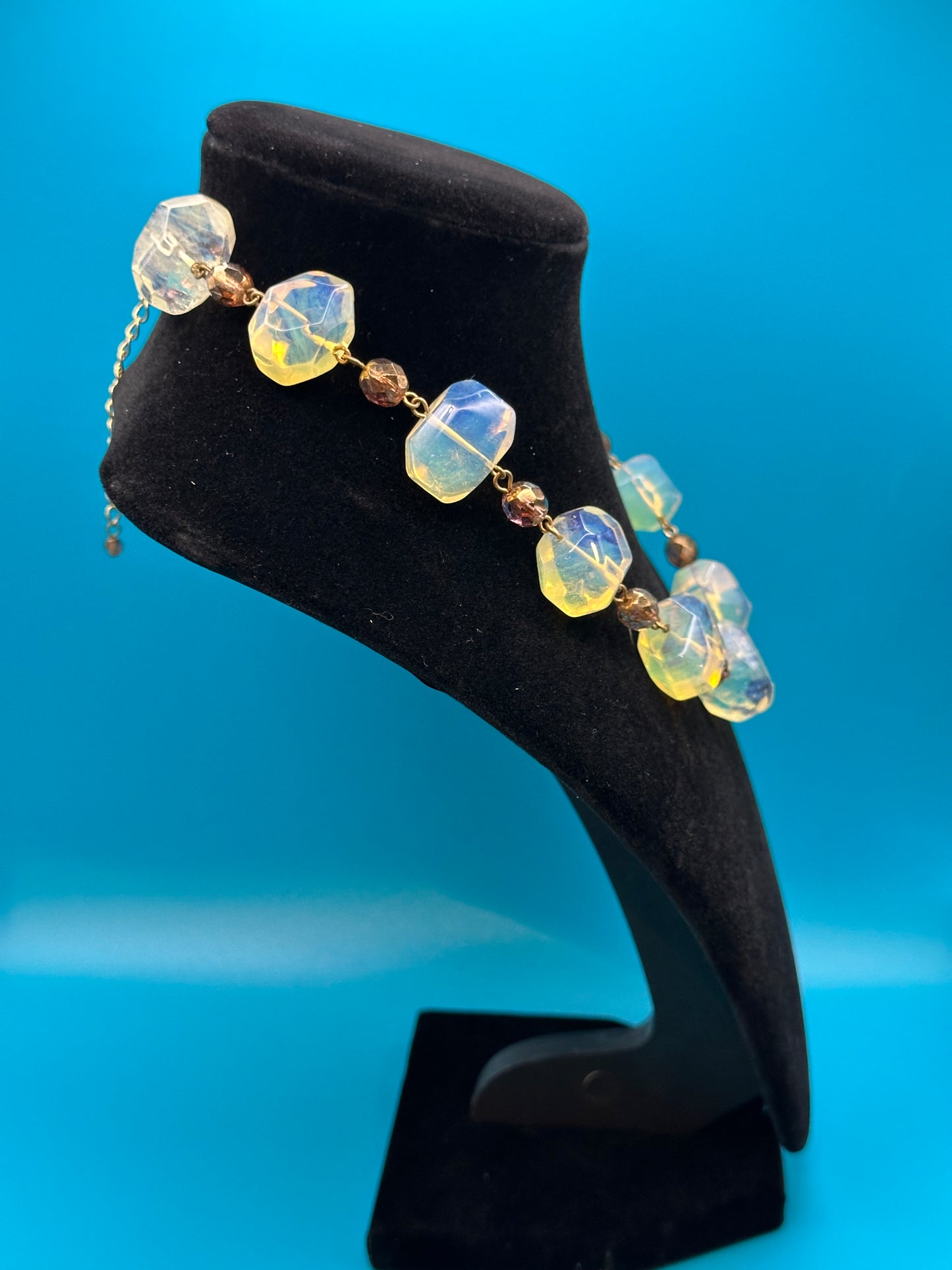 Amber resin and glass bead necklace