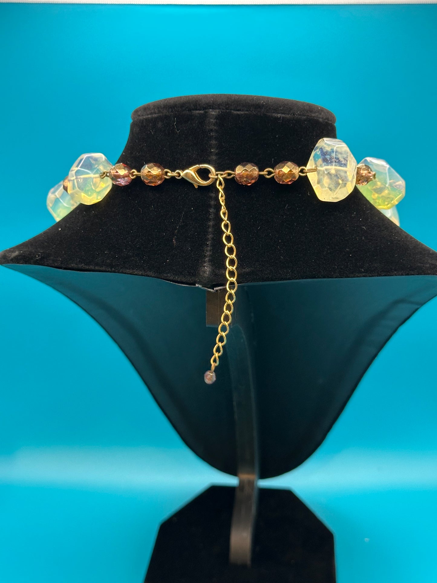 Amber resin and glass bead necklace