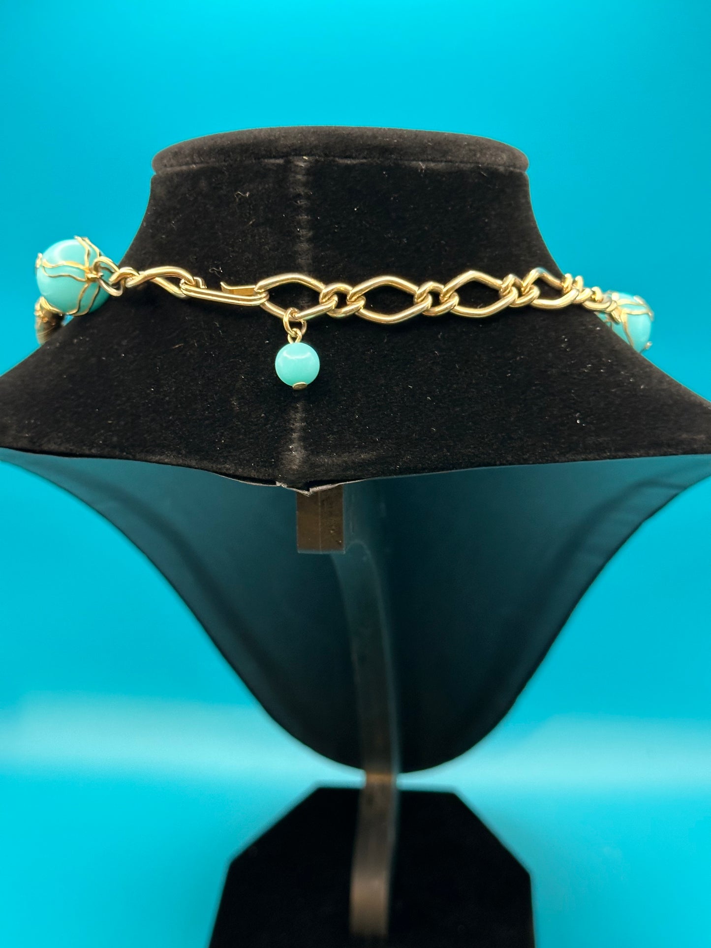 1950's vintage turquoise and gold metal necklace