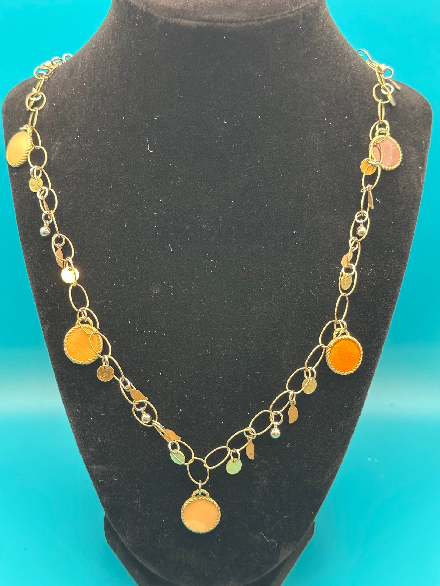 chain and multi-colored enamel circle necklace