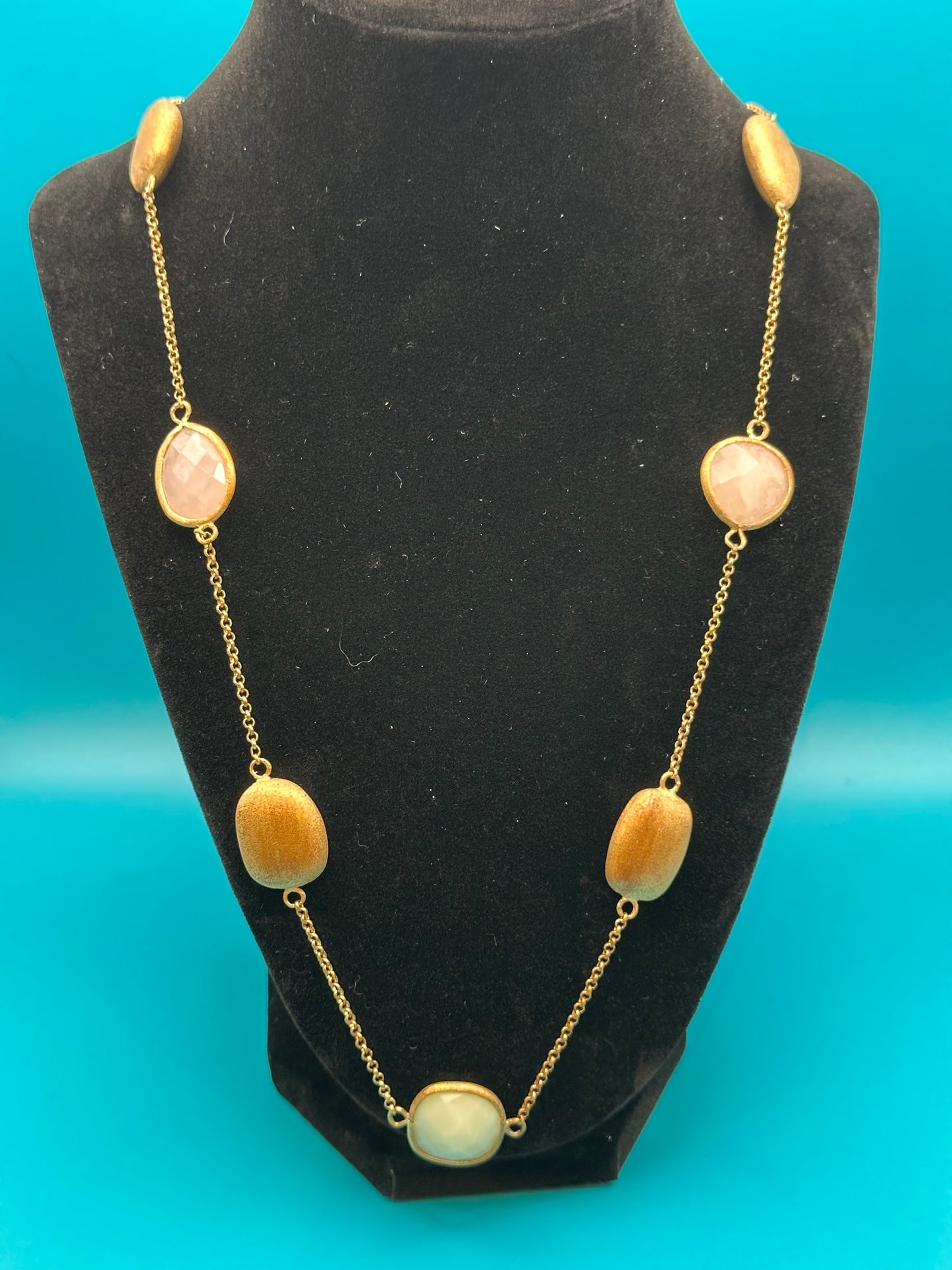 Faux Marco Bicego necklace, with white, pink, and gold nuggets