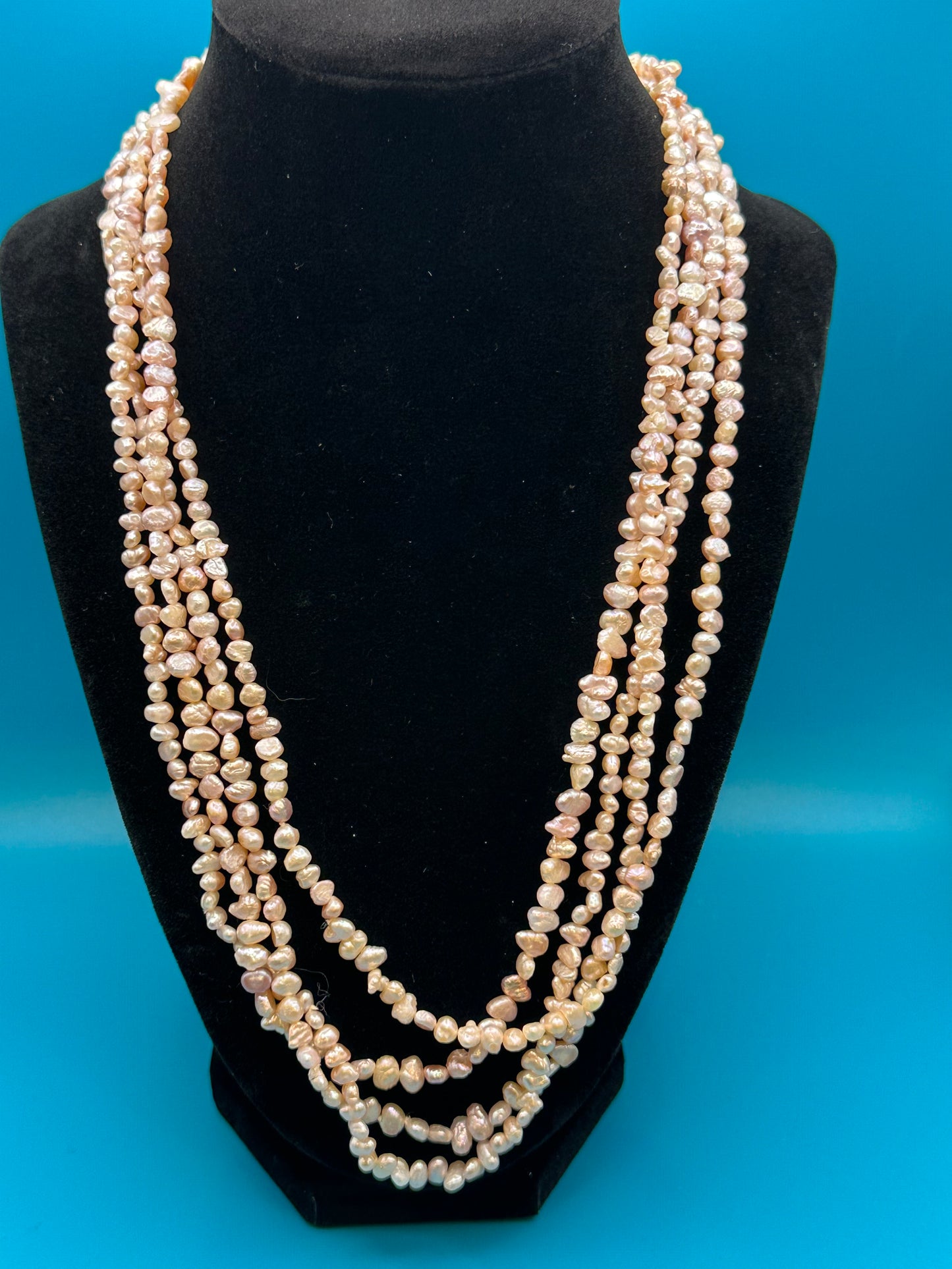 Baroque natural pink seed pearl torsade necklace