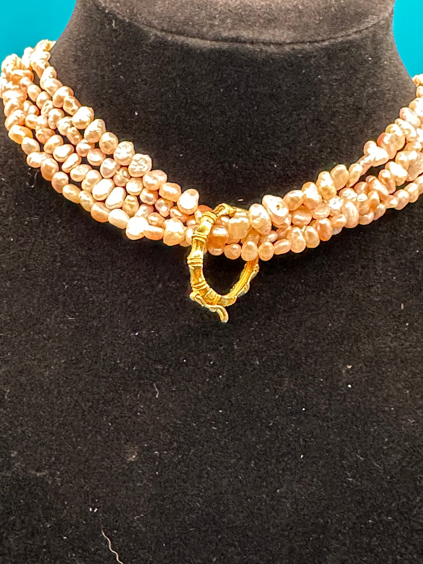 Baroque natural pink seed pearl torsade necklace