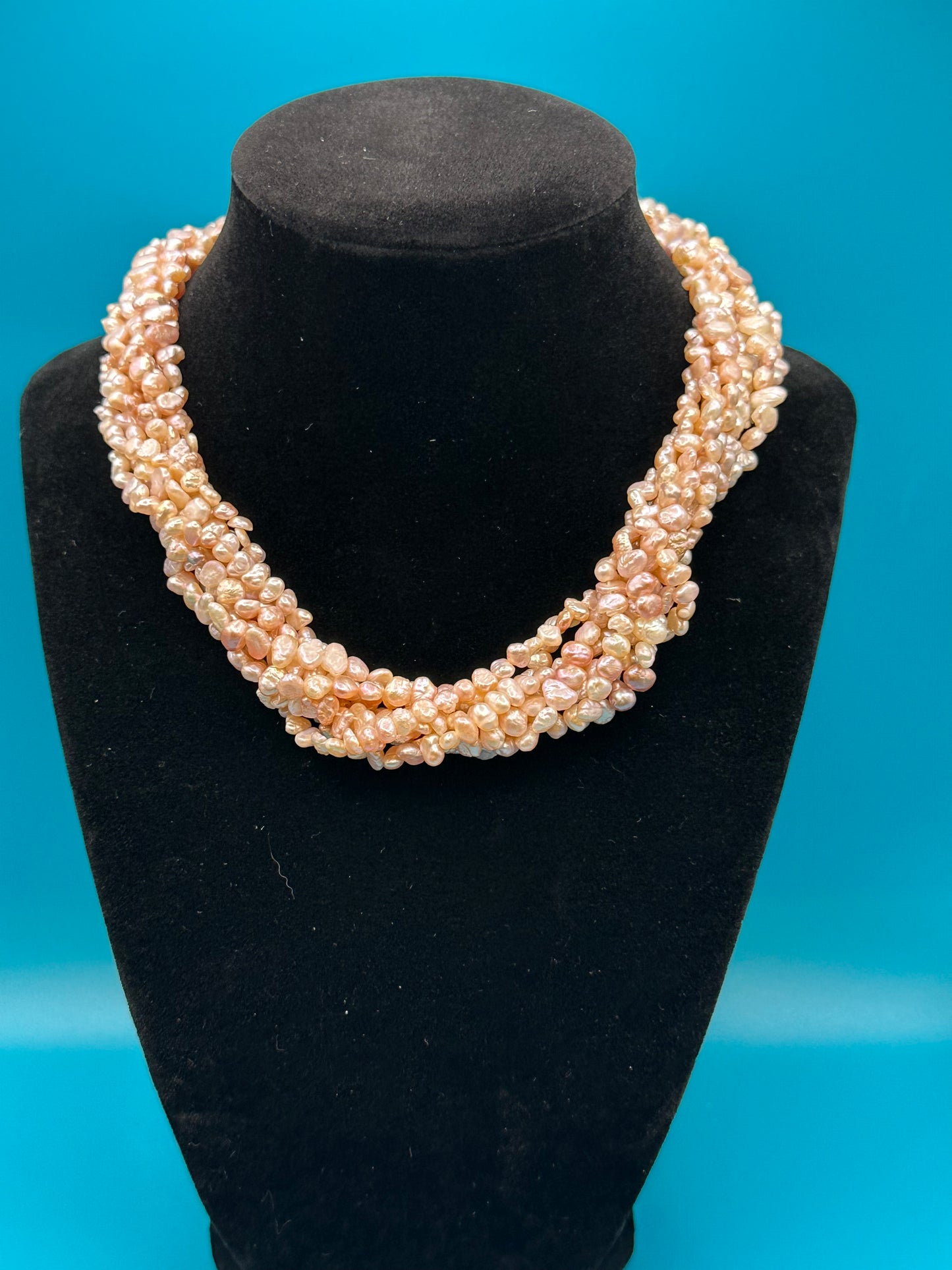 Baroque natural pink seed pearl torsade necklace