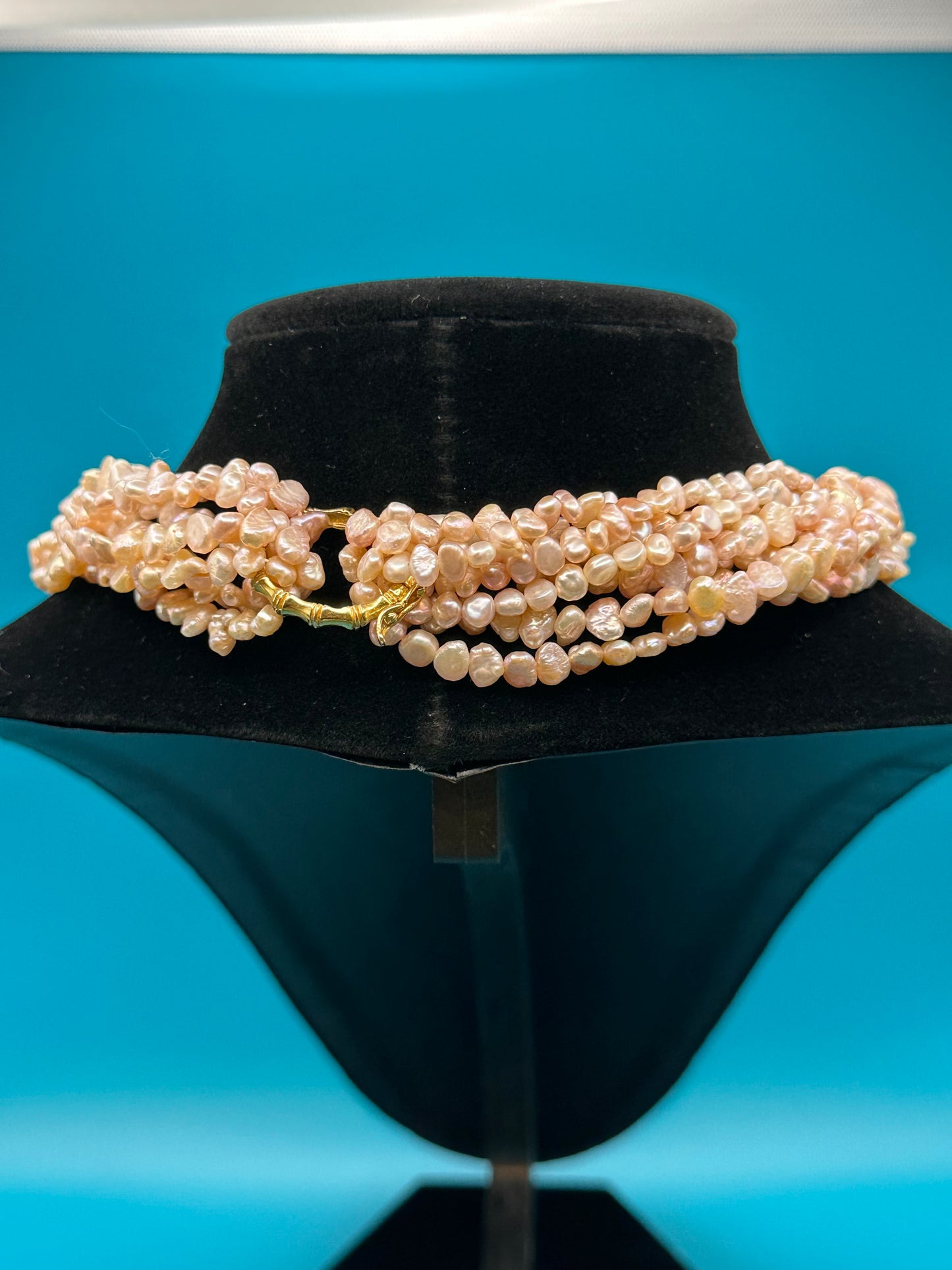 Baroque natural pink seed pearl torsade necklace