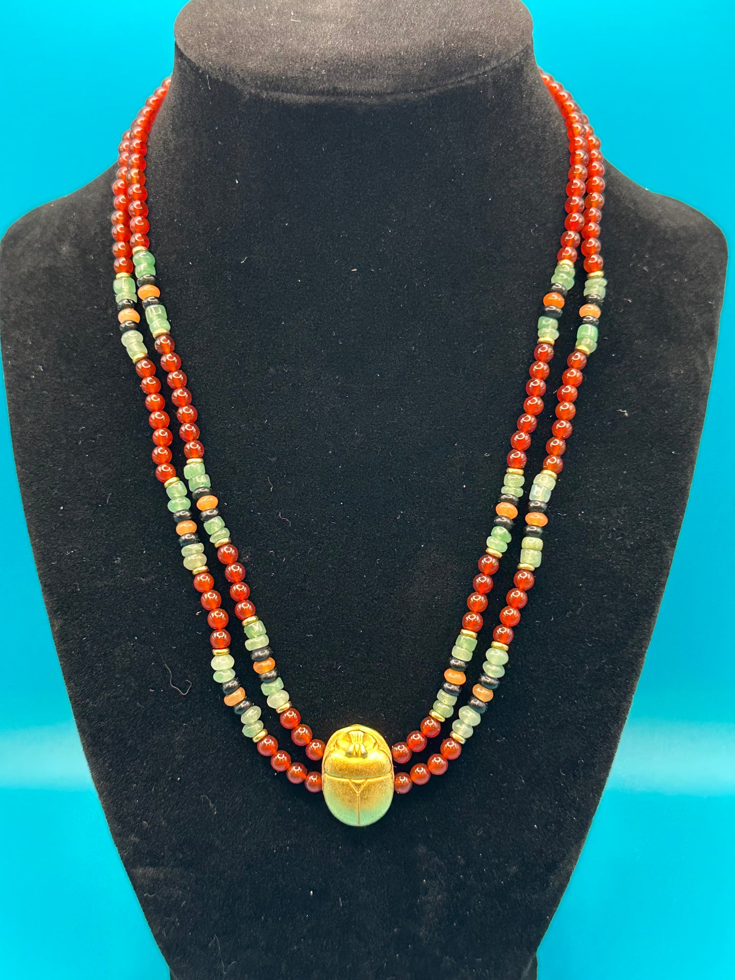 Carnelian and stone costume jewelry necklace