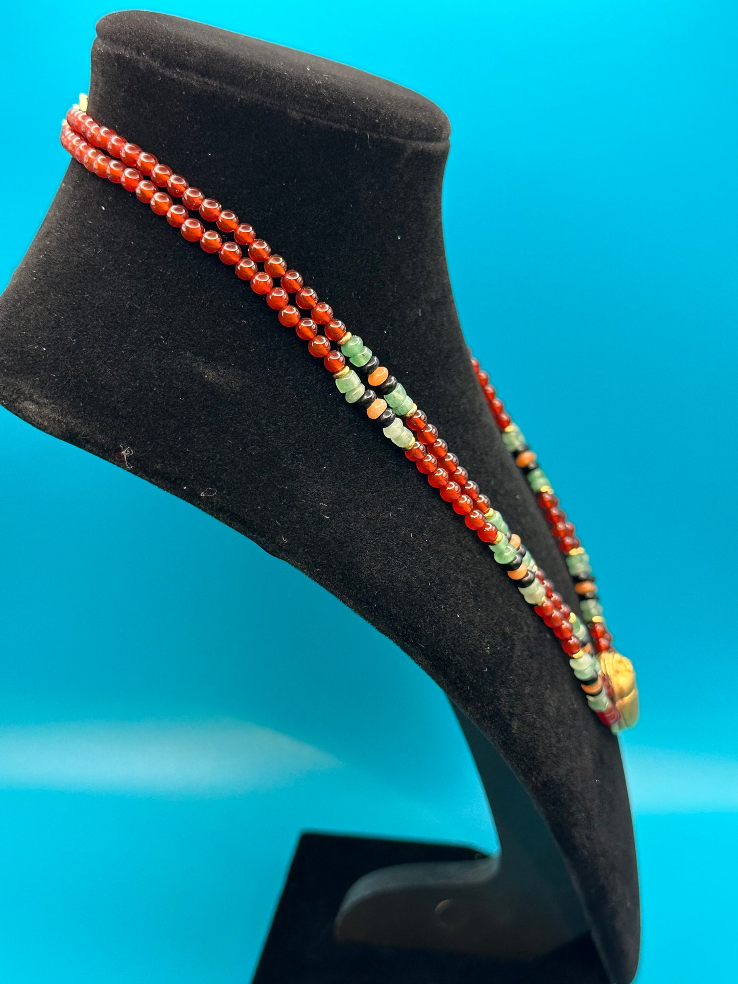 Carnelian and stone costume jewelry necklace