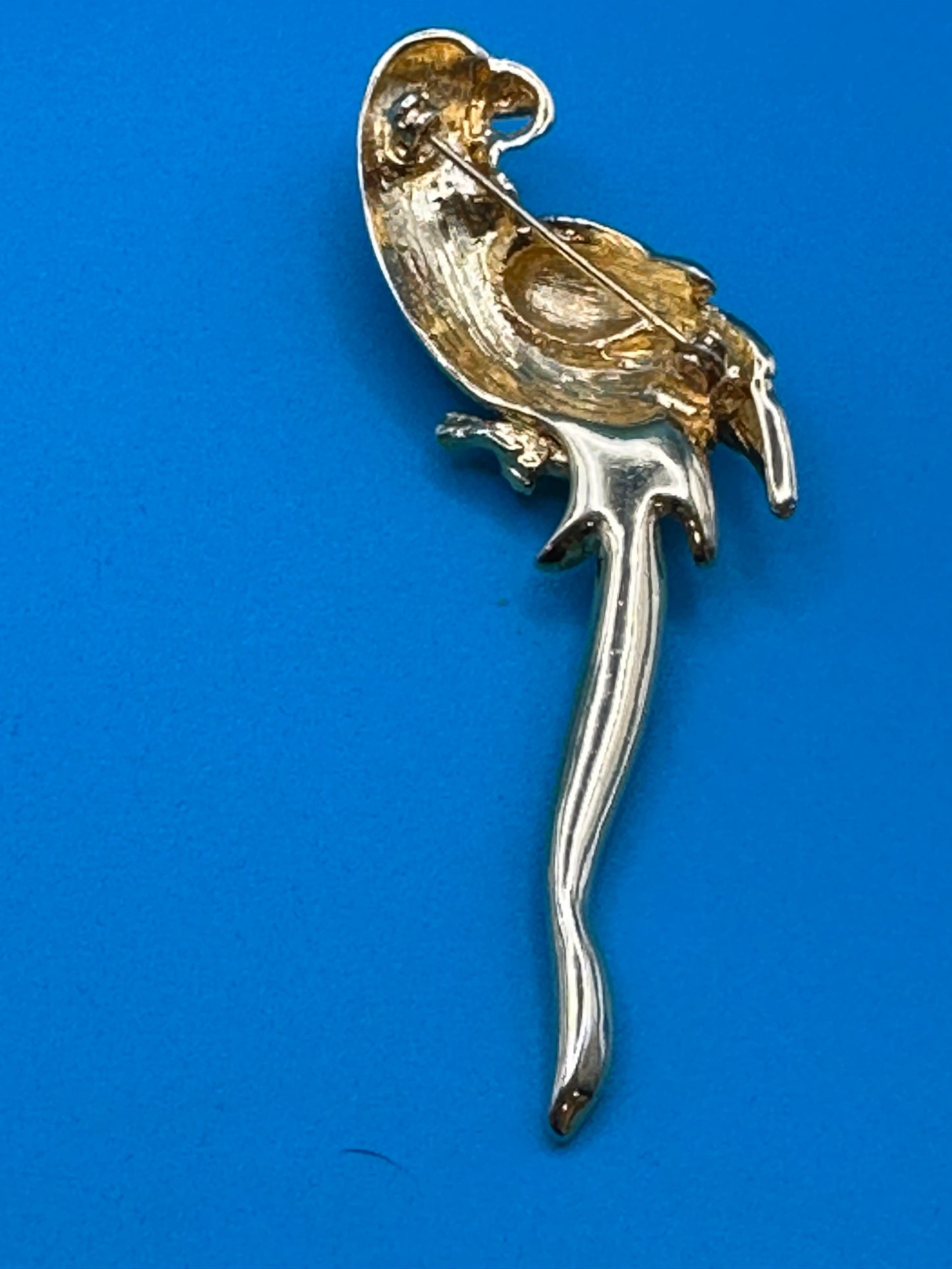 Gorgeous vibrant green, red, and gold enamel parrot brooch