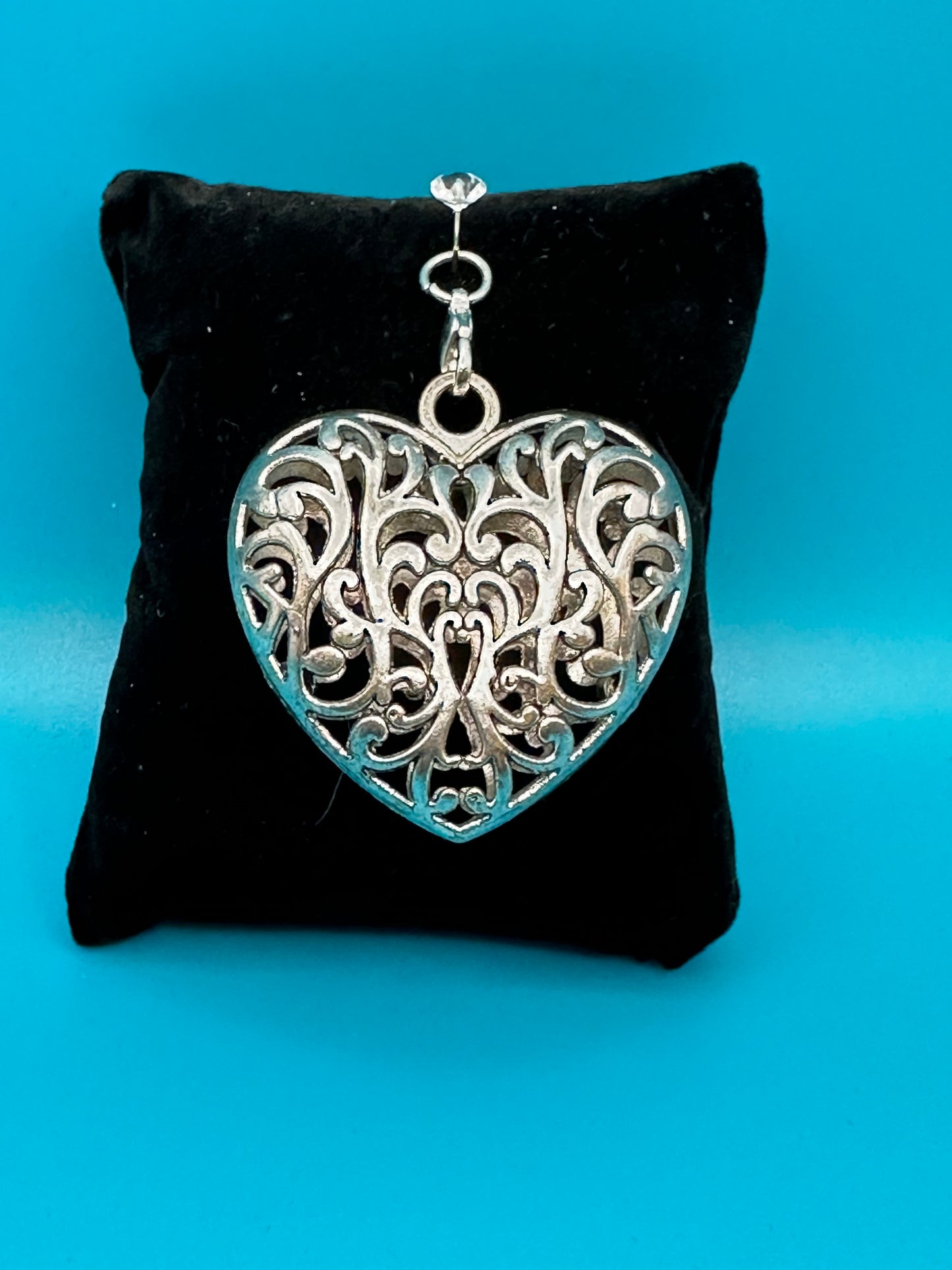 Large Tibetan style filigree metal heart pendant charm