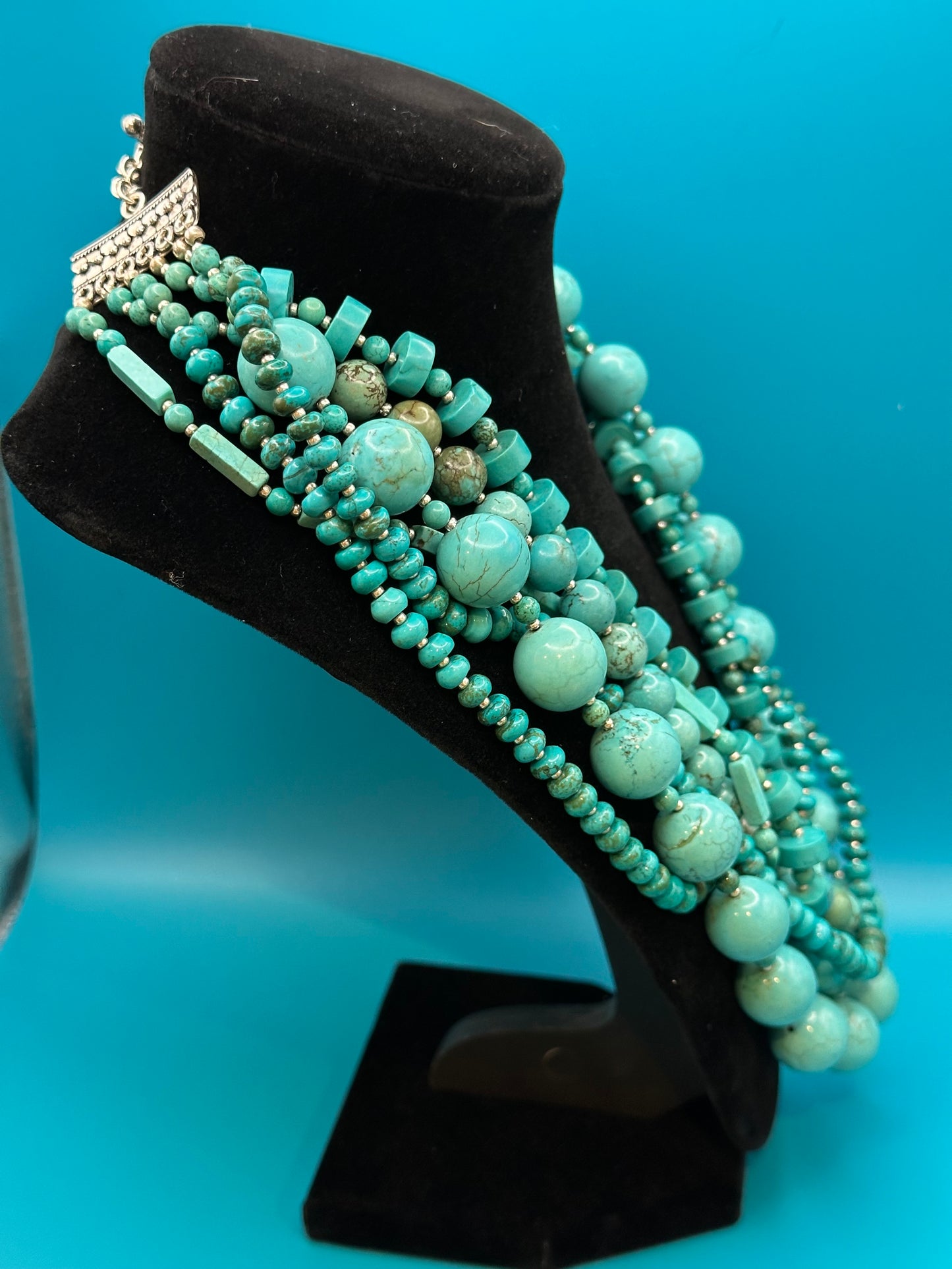 Turquoise and silver torsade necklace