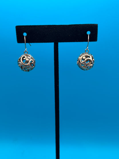 Vintage filigree ball drop silver over brass ball earrings
