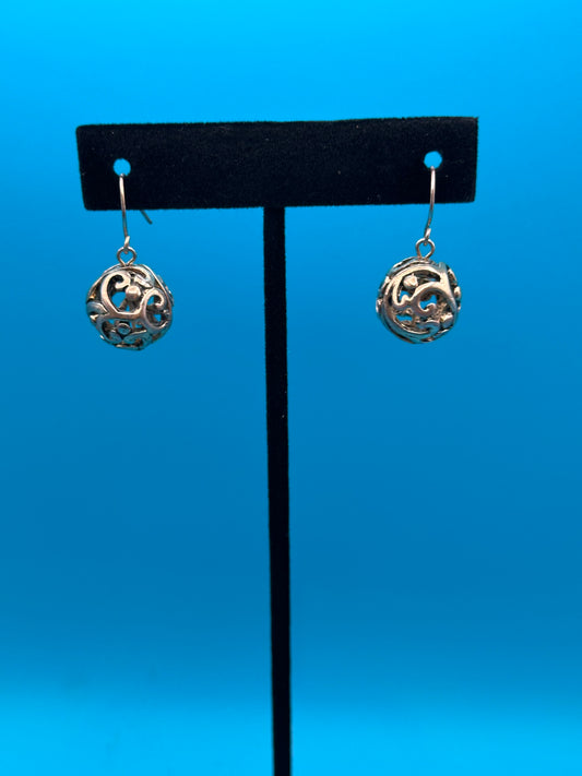 Vintage filigree ball drop silver over brass ball earrings