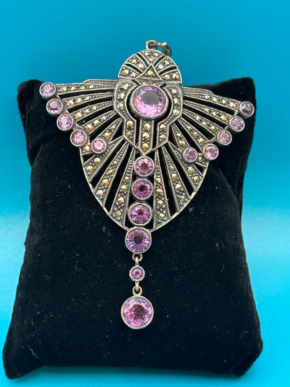 Vintage sterling silver, amethyst, and marcasite pendant/brooch.