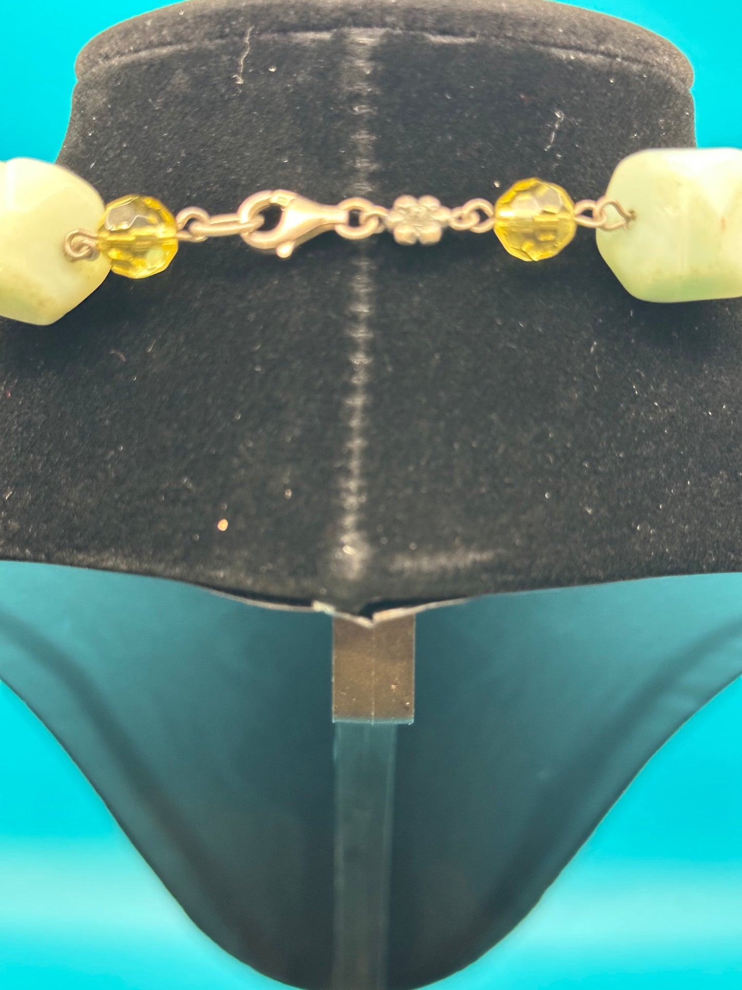 Vintage sterling silver amazonite jade and citrine beaded Y necklace