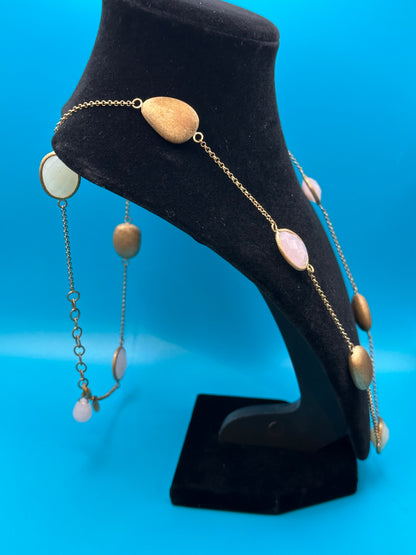 Faux Marco Bicego necklace, with white, pink, and gold nuggets