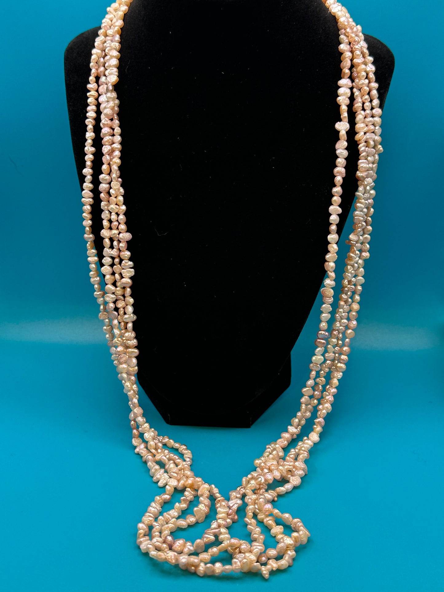Baroque natural pink seed pearl torsade necklace