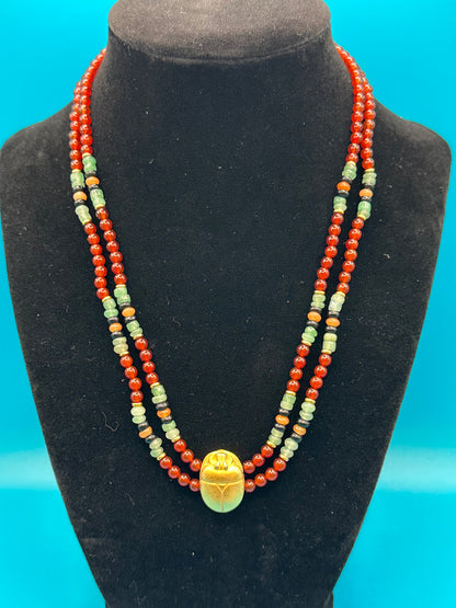 Carnelian and stone costume jewelry necklace