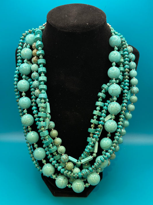 Turquoise and silver torsade necklace