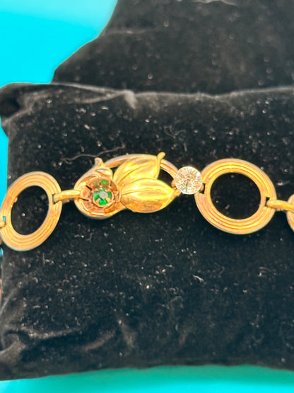 Vintage 1930's - 1950's  green crystal flower bracelet