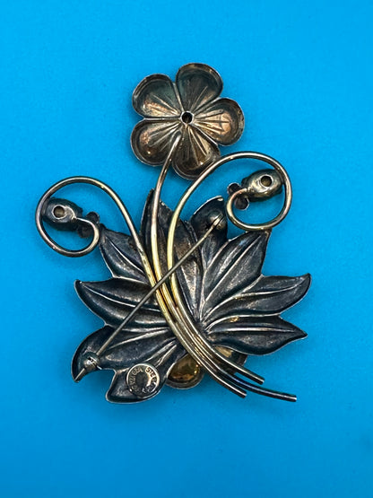 Vintage flower brooch,  flowers and 2 buds